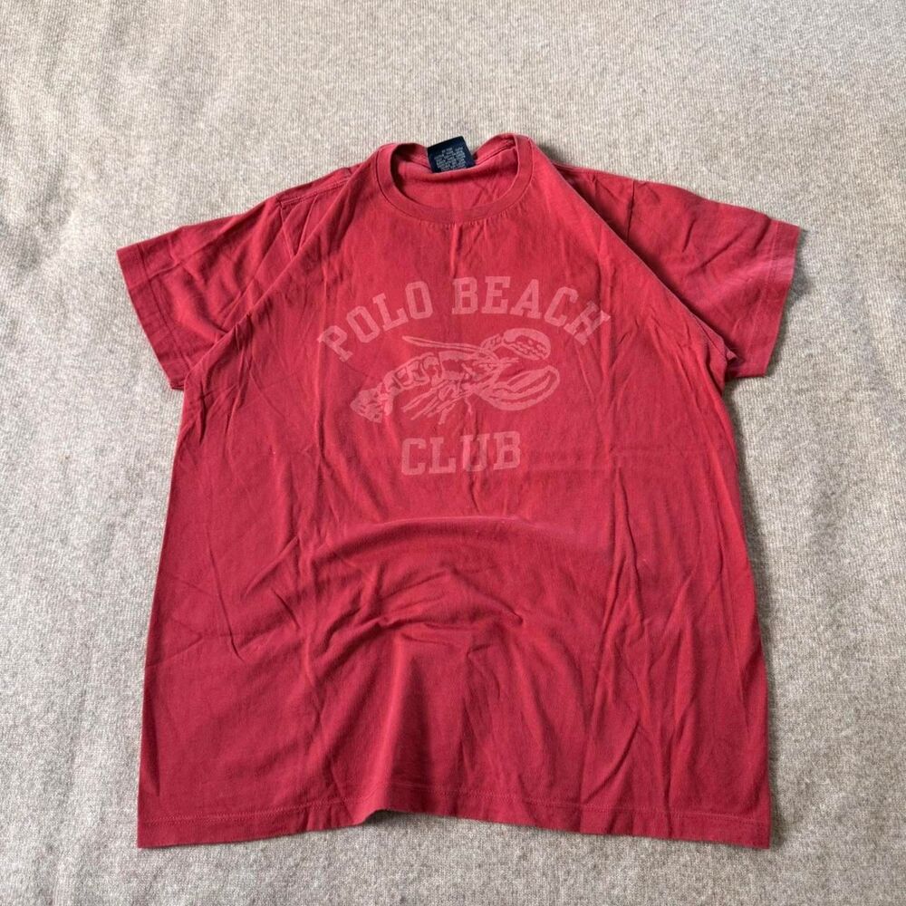 Vintage POLO SPORT ‘Polo Beach Club’ imprinted red lightweight tee shirt